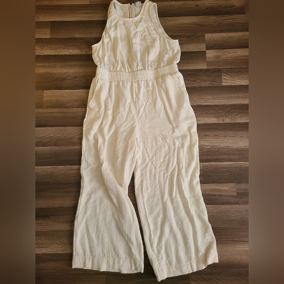 a new day Pants - a new day Cream Textured Sleeveless Wide-Leg Jumpsuit